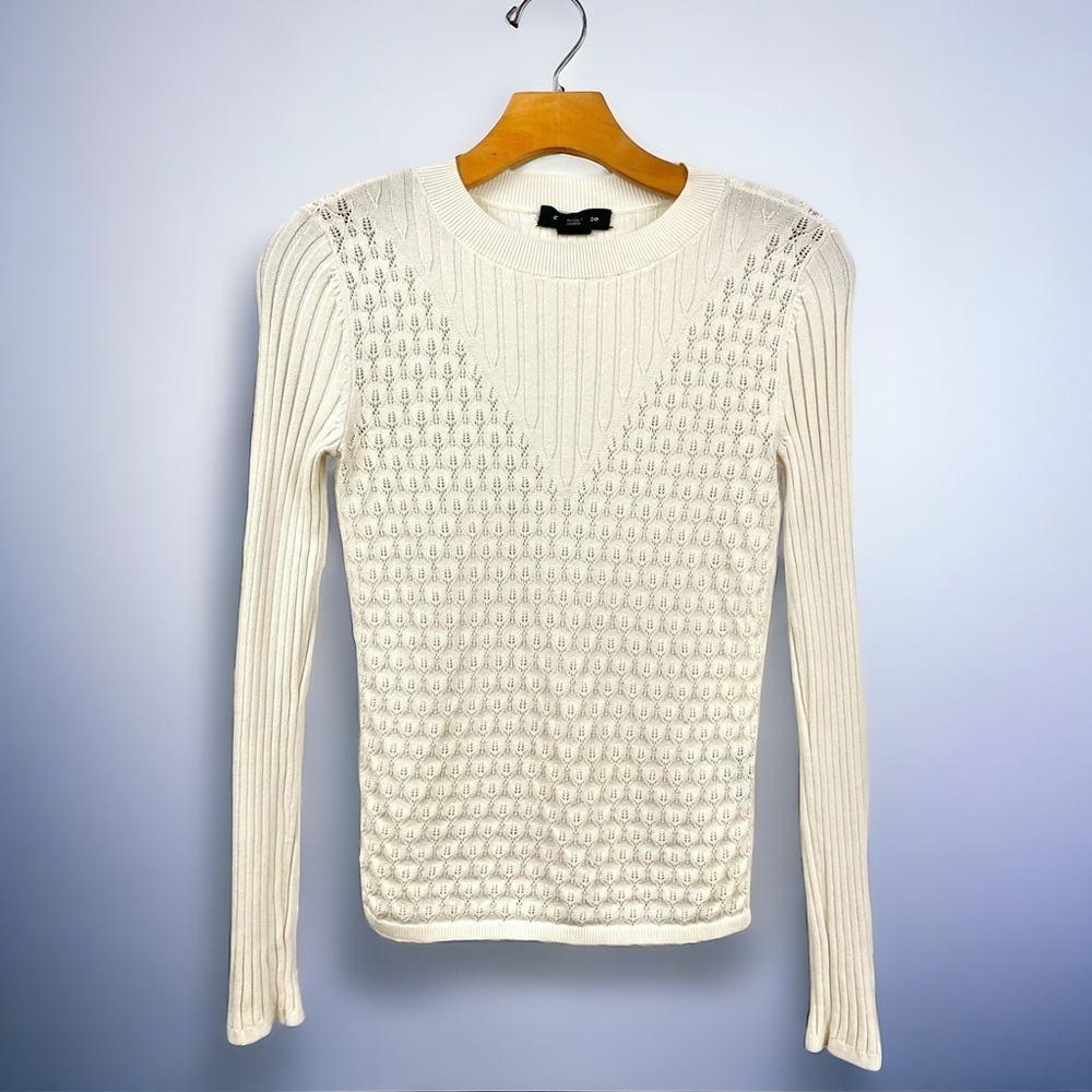 Club Monaco Cream Textured Crewneck Sweater